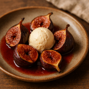 Figues rôties au rhum, sirop de grenadine