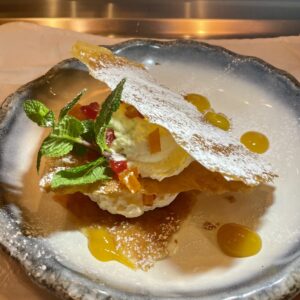 Mille-feuille, crème diplomate aux fruits confits