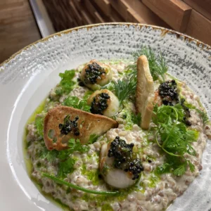 Risotto kasha de St-Jacques, sauce iodée