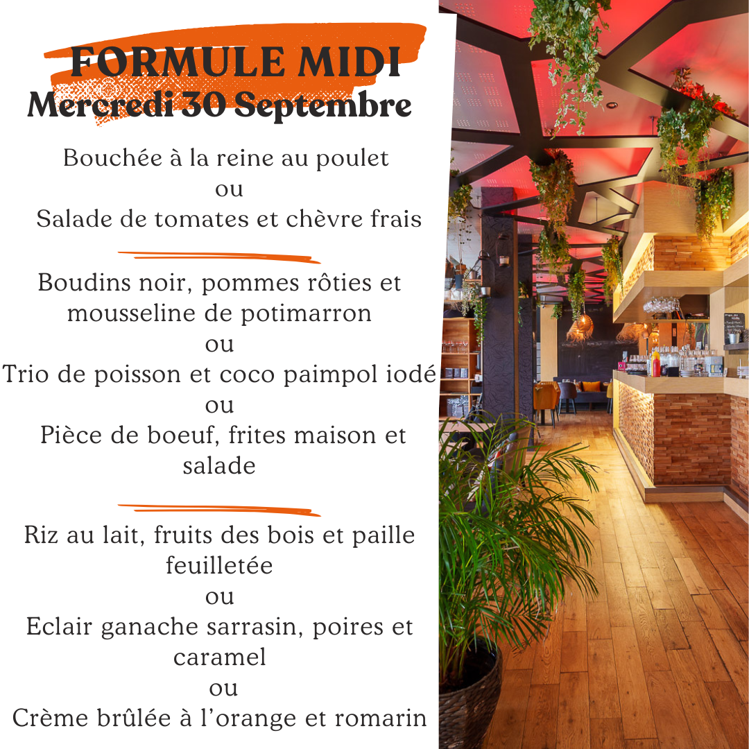 Formule du jour mercredi 30 septembre